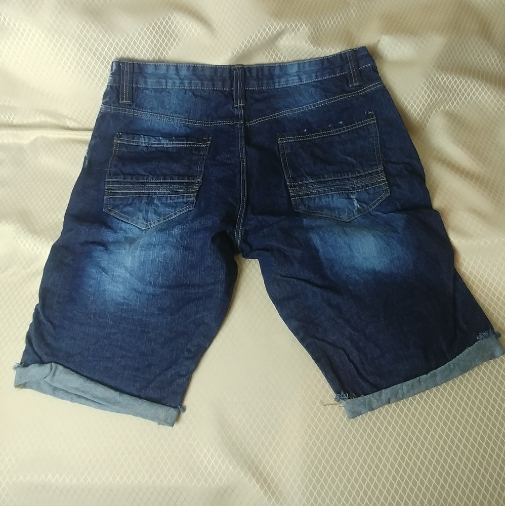 Dark Blue Men's Jean Shorts - Picture 2 of 4
